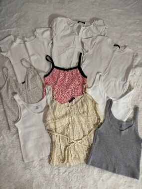 Brandy Melville Top LOT White, Pink, Cream & Gray Tank and Cami Bundle